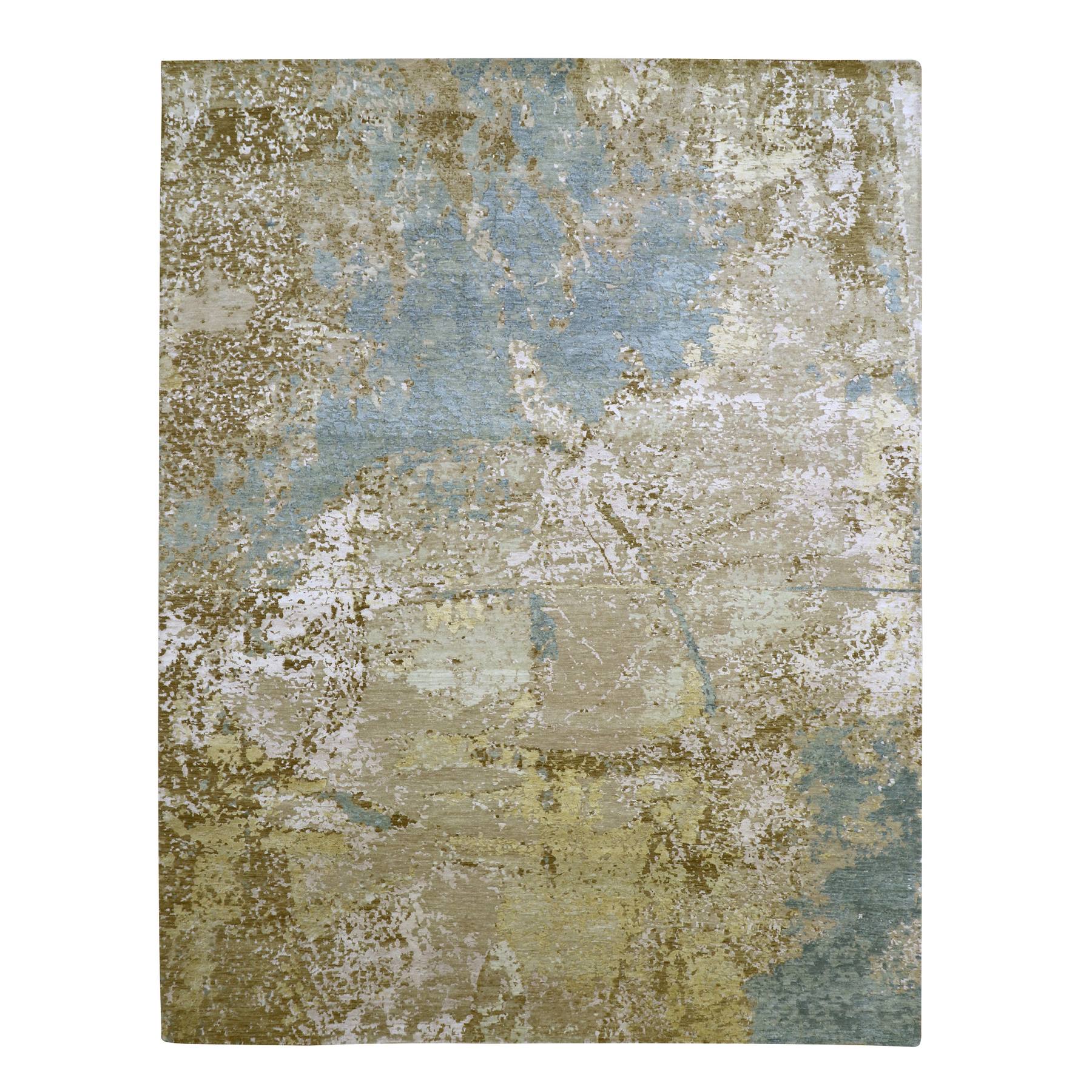 Shades of Brown with Gray, Persian Knot, Abstract with Galaxy Design, 100% Wool, Hand Knotted, Densely Woven, Oriental Rug